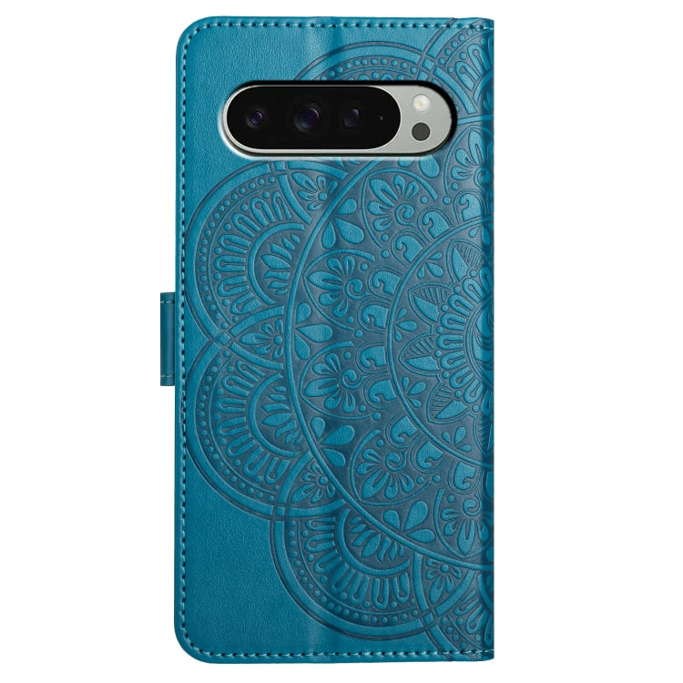 For Google Pixel 9 / 9 Pro Flower Embossed Leather Phone Case(Blue) - Google Cases by buy2fix | Online Shopping UK | buy2fix