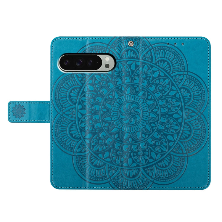 For Google Pixel 9 / 9 Pro Flower Embossed Leather Phone Case(Blue) - Google Cases by buy2fix | Online Shopping UK | buy2fix