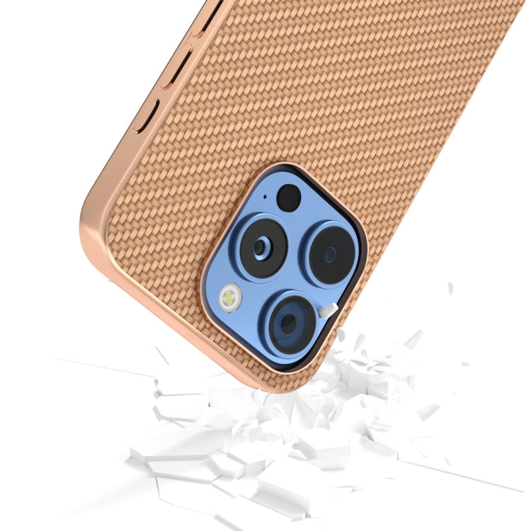 For iPhone 16 Pro Max Nano Electroplating Carbon Fiber Texture Phone Case(Gold) - iPhone 16 Pro Max Cases by buy2fix | Online Shopping UK | buy2fix