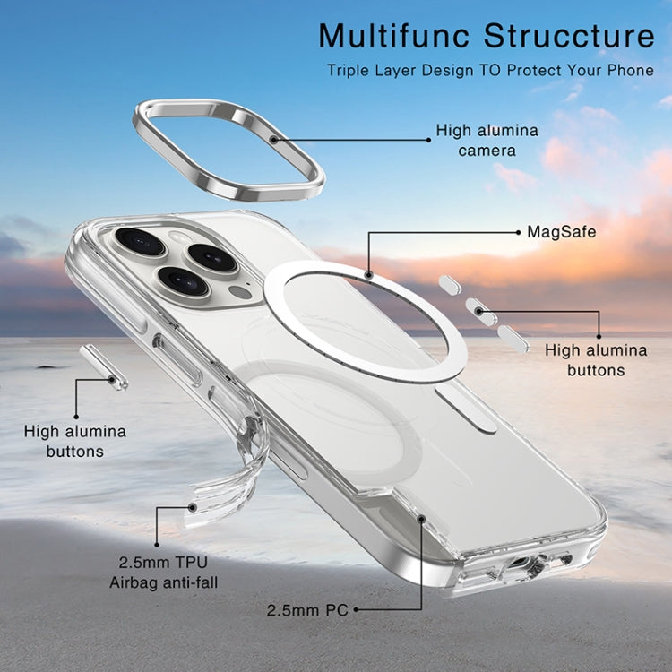 For iPhone 16 Pro Metal Buttons MagSafe Magnetic PC Hybrid TPU Phone Case(Transparent) - iPhone 16 Pro Cases by buy2fix | Online Shopping UK | buy2fix