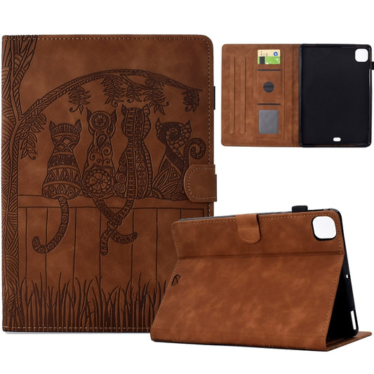 For iPad Pro 11 2024 Cats Embossed Leather Smart Tablet Case(Brown) - iPad Pro 11 2024 Cases by buy2fix | Online Shopping UK | buy2fix