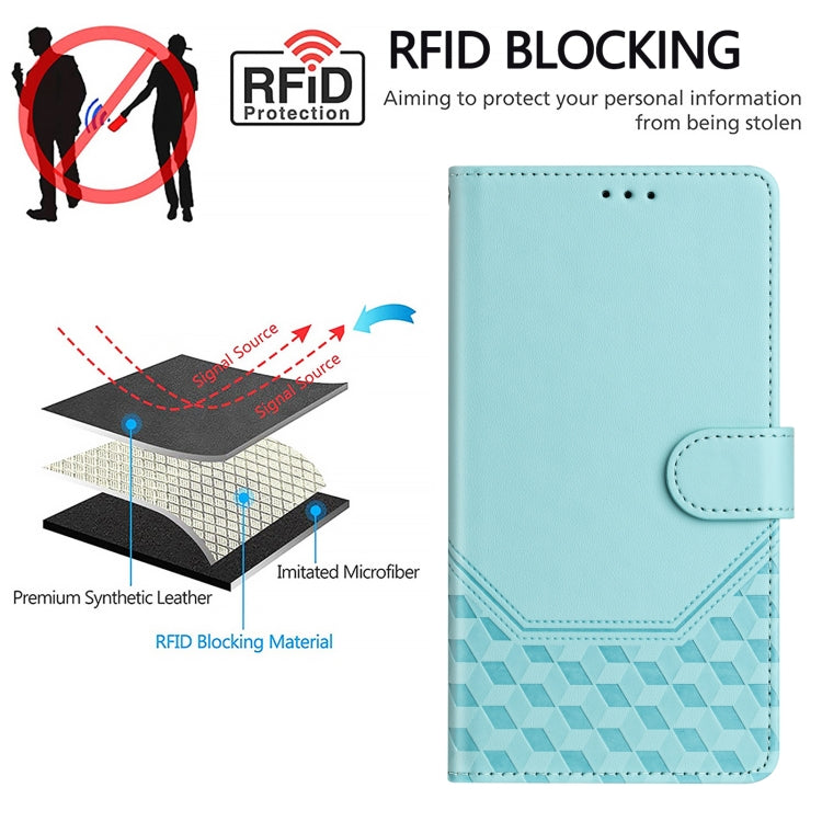 For Google Pixel 9 / 9 Pro Honeycomb Embossing RFID Leather Phone Case(Mint Green) - Google Cases by buy2fix | Online Shopping UK | buy2fix