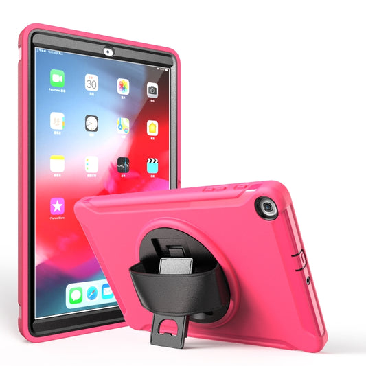 For Samsung Galaxy Tab A 10.1 (2019) T510 / T515 360 Degree Rotation PC+TPU Protective Cover with Holder & Hand Strap(Rose Red) - Tab A 10.1 (2019) T510 / T515 by buy2fix | Online Shopping UK | buy2fix