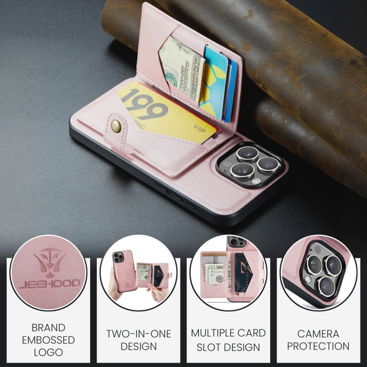 For iPhone 16 Pro JEEHOOD J01 Retro Magnetic Detachable Wallet Phone Case(Pink) - iPhone 16 Pro Cases by JEEHOOD | Online Shopping UK | buy2fix