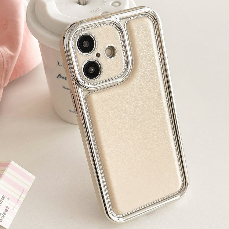 For iPhone 16 Electroplated Edge Frosted Leather TPU Phone Case(Apricot Color) - iPhone 16 Cases by buy2fix | Online Shopping UK | buy2fix