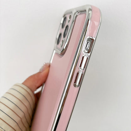 For iPhone 16 Electroplated Edge Frosted Leather TPU Phone Case(Apricot Color) - iPhone 16 Cases by buy2fix | Online Shopping UK | buy2fix