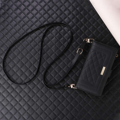 For iPhone 16 Crossbody Zipper Wallet Rhombus Leather Phone Case(Black) - iPhone 16 Cases by buy2fix | Online Shopping UK | buy2fix