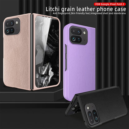 For Google Pixel 9 Pro Fold Litchi Texture Leather PC Shockproof Phone Case(Purple) - Google Cases by buy2fix | Online Shopping UK | buy2fix