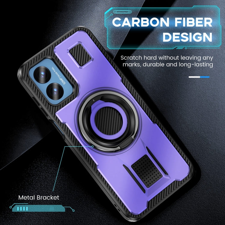 For Motorola Moto G Play 4G 2024 Ring Holder Carbon Fiber PC Hybrid TPU Phone Case(Purple) - Motorola Cases by buy2fix | Online Shopping UK | buy2fix