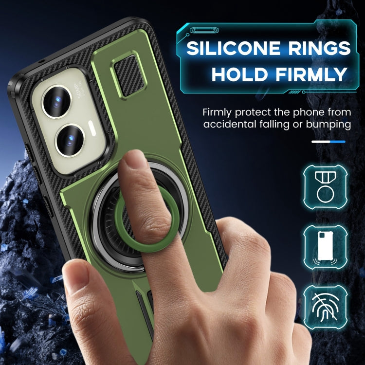 For Motorola Moto G Stylus 5G 2024 Ring Holder Carbon Fiber PC Hybrid TPU Phone Case(Army Green) - Motorola Cases by buy2fix | Online Shopping UK | buy2fix