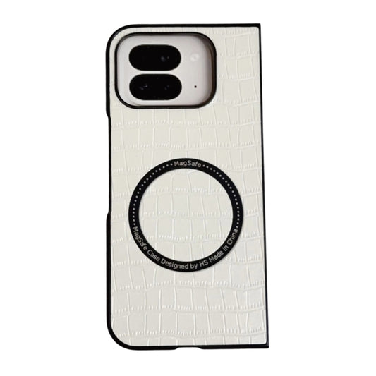 For Google Pixel 9 Pro Fold Crocodile Pattern Leather MagSafe Magnetic Phone Case(White) - Google Cases by buy2fix | Online Shopping UK | buy2fix