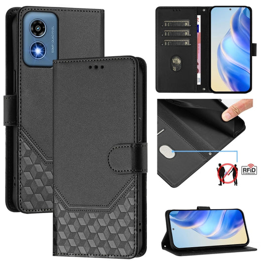 For Motorola Moto G 5G 2024 Oversea Honeycomb Embossing RFID Leather Phone Case(Black) - Motorola Cases by buy2fix | Online Shopping UK | buy2fix