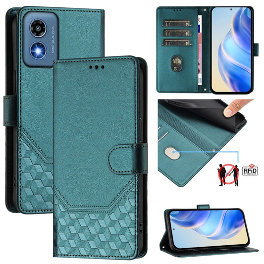 For Motorola Moto G 5G 2024 Oversea Honeycomb Embossing RFID Leather Phone Case(Peacock Green) - Motorola Cases by buy2fix | Online Shopping UK | buy2fix