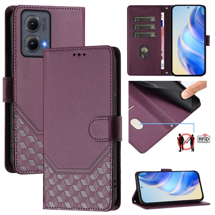 For Motorola Edge 5G 2024 Honeycomb Embossing RFID Leather Phone Case(Violet) - Motorola Cases by buy2fix | Online Shopping UK | buy2fix