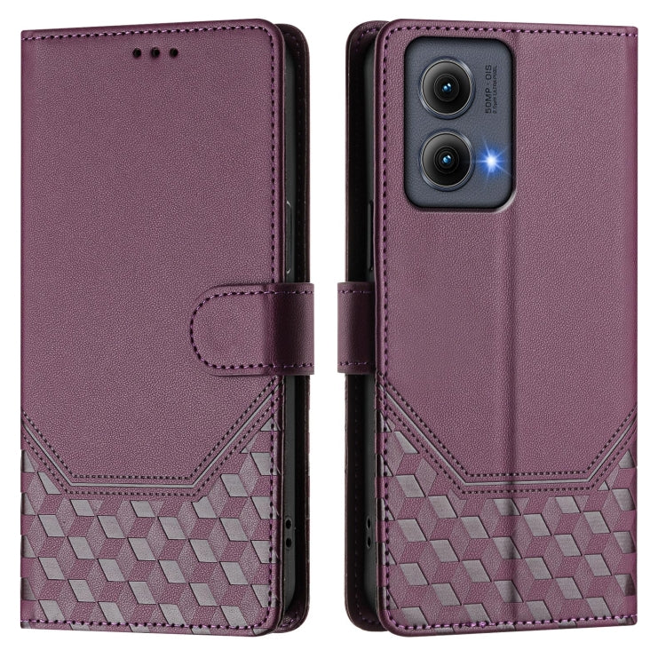 For Motorola Edge 5G 2024 Honeycomb Embossing RFID Leather Phone Case(Violet) - Motorola Cases by buy2fix | Online Shopping UK | buy2fix