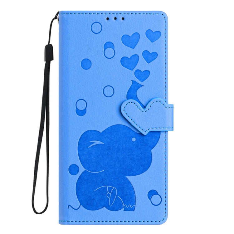 For iPhone 16 Cartoon Elephant Embossed Leather Phone Case(Blue) - iPhone 16 Cases by buy2fix | Online Shopping UK | buy2fix