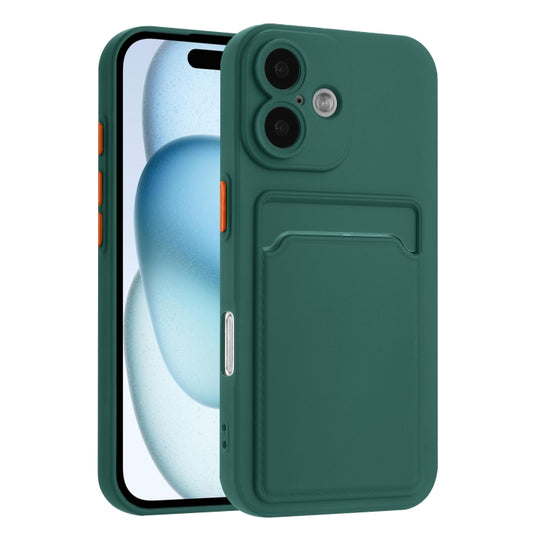 For iPhone 16 Plus Skin Feel Card Contrast Color Button TPU Phone Case(Dark Green) - iPhone 16 Plus Cases by buy2fix | Online Shopping UK | buy2fix