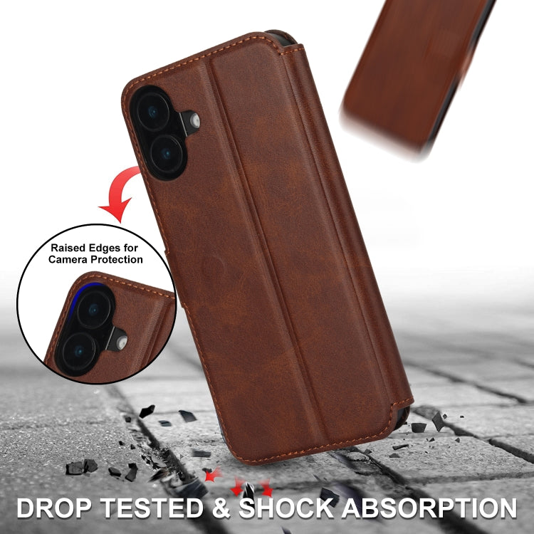 For iPhone 16 Plus Shockproof PU + TPU Leather Phone Case(Brown) - iPhone 16 Plus Cases by buy2fix | Online Shopping UK | buy2fix