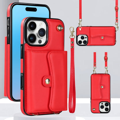 For iPhone 16 Pro Max RFID Card Slot Phone Case with Long Lanyard(Red) - iPhone 16 Pro Max Cases by buy2fix | Online Shopping UK | buy2fix