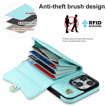 For iPhone 16 Pro Max RFID Card Slot Phone Case with Long Lanyard(Mint Green) - iPhone 16 Pro Max Cases by buy2fix | Online Shopping UK | buy2fix