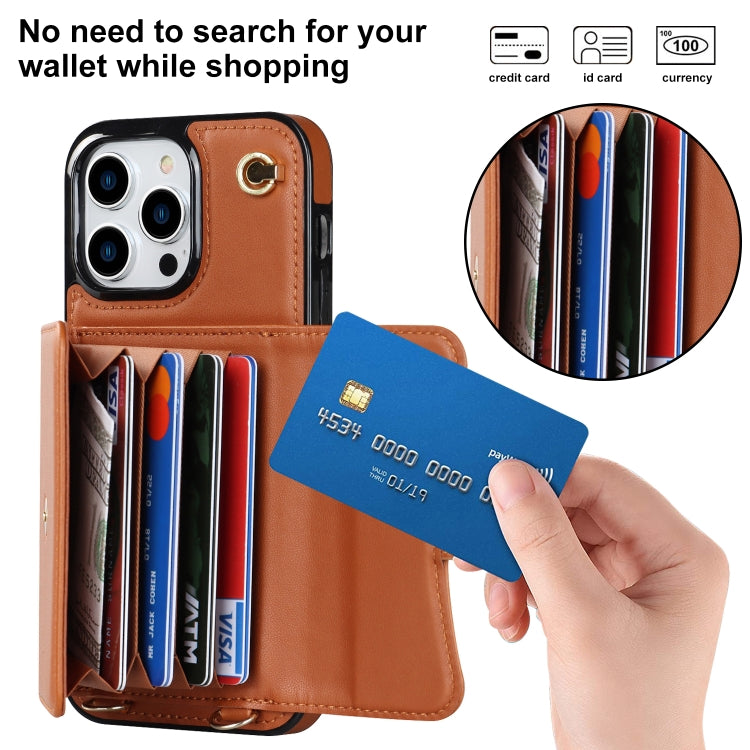 For iPhone 16 Pro RFID Card Slot Phone Case with Long Lanyard(Brown) - iPhone 16 Pro Cases by buy2fix | Online Shopping UK | buy2fix