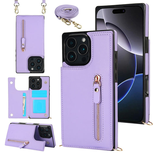 For iPhone 16 Pro Cross-body Zipper Square Phone Case(Purple) - iPhone 16 Pro Cases by buy2fix | Online Shopping UK | buy2fix