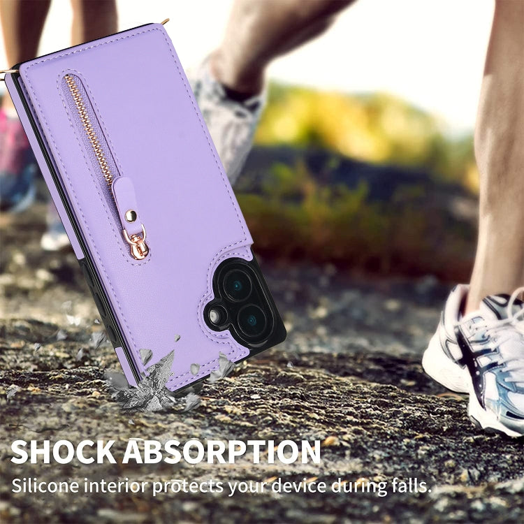 For iPhone 16 Plus Cross-body Zipper Square Phone Case(Purple) - iPhone 16 Plus Cases by buy2fix | Online Shopping UK | buy2fix