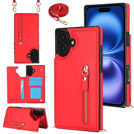 For iPhone 16 Plus Cross-body Zipper Square Phone Case(Red) - iPhone 16 Plus Cases by buy2fix | Online Shopping UK | buy2fix