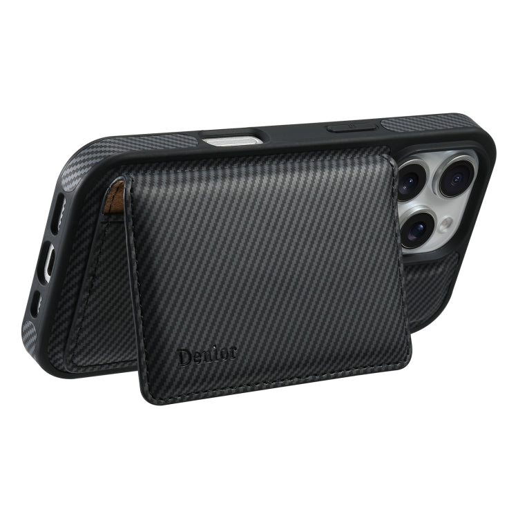 For iPhone 16 Pro Max Denior Carbon Fiber Texture Leather Card Bag MagSafe Phone Case(Black) - iPhone 16 Pro Max Cases by Denior | Online Shopping UK | buy2fix