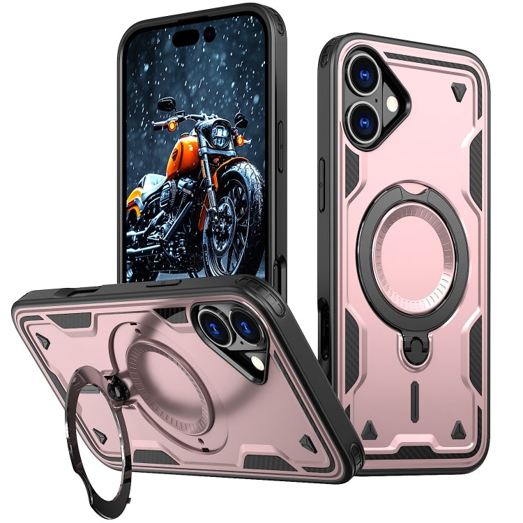 For iPhone 16 Plus PC Hybrid TPU Armor MagSafe Holder Phone Case(Rose Gold) - iPhone 16 Plus Cases by buy2fix | Online Shopping UK | buy2fix