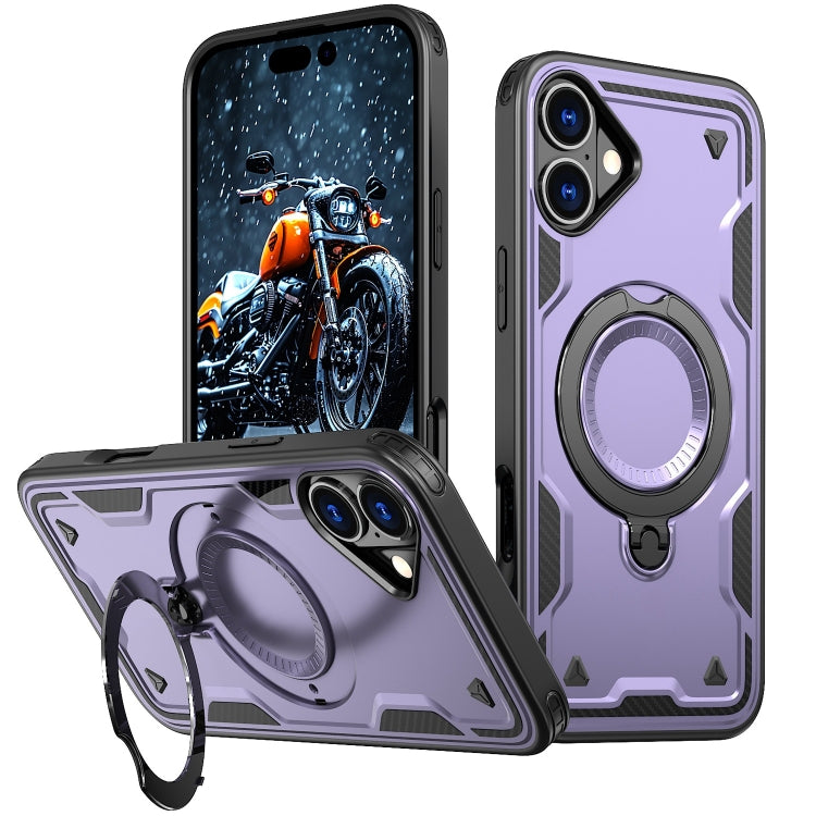 For iPhone 16 PC Hybrid TPU Armor MagSafe Holder Phone Case(Purple) - iPhone 16 Cases by buy2fix | Online Shopping UK | buy2fix