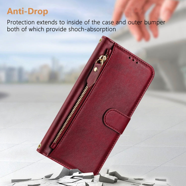 For iPhone 16 Multi-Card Slots Zipper Wallet Leather Phone Case(Dark Red) - iPhone 16 Cases by buy2fix | Online Shopping UK | buy2fix