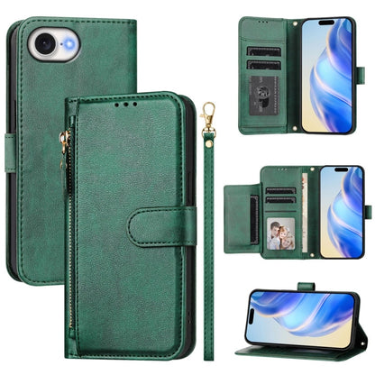 For iPhone SE 2024 Multi-Card Slots Zipper Wallet Leather Phone Case(Green) - More iPhone Cases by buy2fix | Online Shopping UK | buy2fix