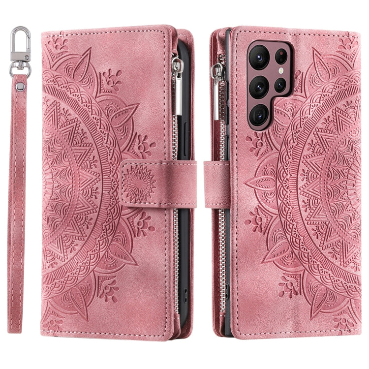 For Samsung Galaxy S25 Ultra 5G Multi-Card Totem Zipper Leather Phone Case(Pink) - Galaxy S25 Ultra 5G Cases by buy2fix | Online Shopping UK | buy2fix