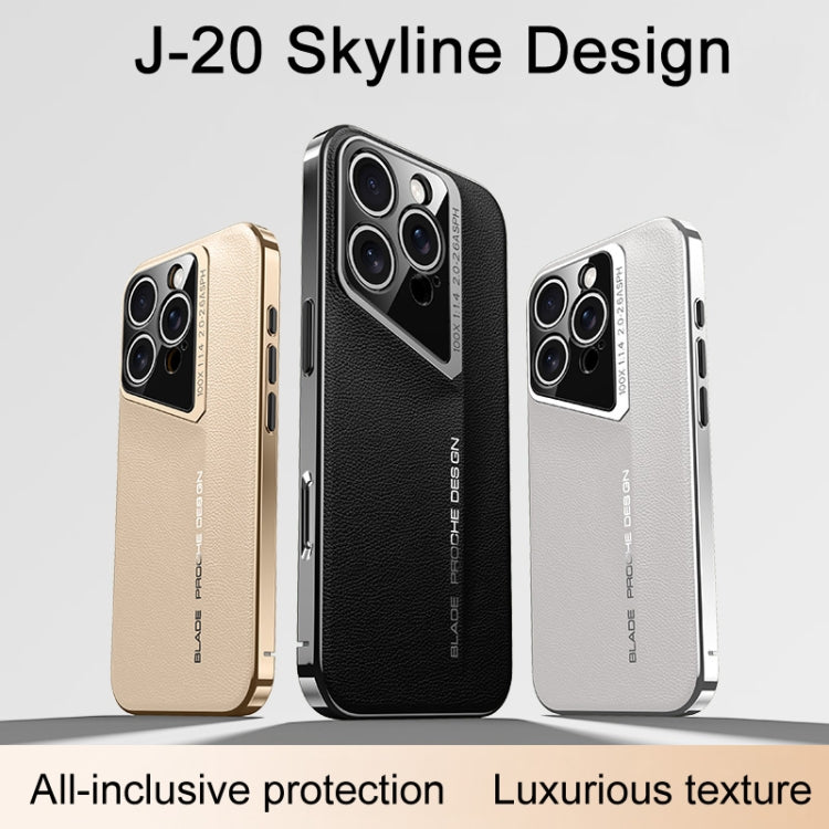 For iPhone 16 Pro J-20 Leather Skyline Design Full Coverage Phone Case(Black) - iPhone 16 Pro Cases by buy2fix | Online Shopping UK | buy2fix