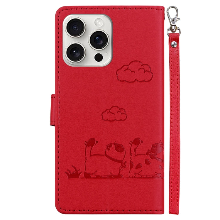 For iPhone 16 Pro Cute Cats RFID Leather Phone Case(Red) - iPhone 16 Pro Cases by buy2fix | Online Shopping UK | buy2fix