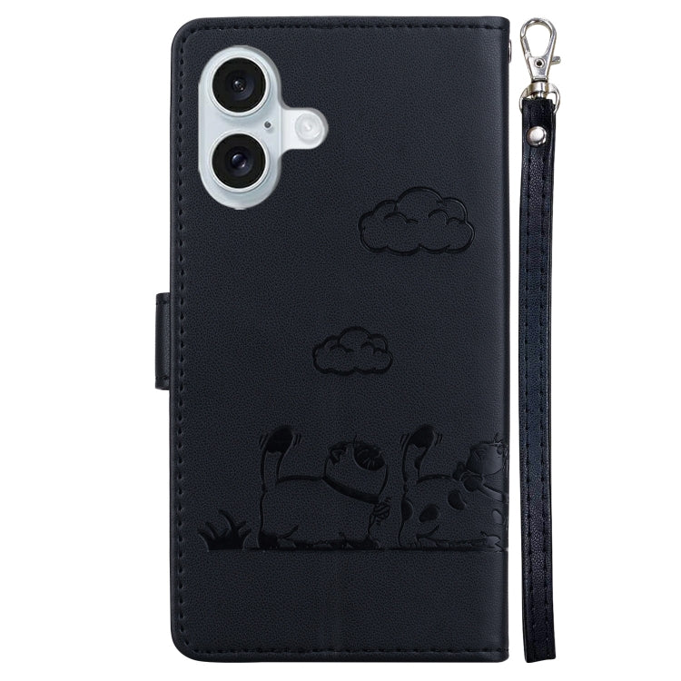 For iPhone 16 Plus Cute Cats RFID Leather Phone Case(Black) - iPhone 16 Plus Cases by buy2fix | Online Shopping UK | buy2fix