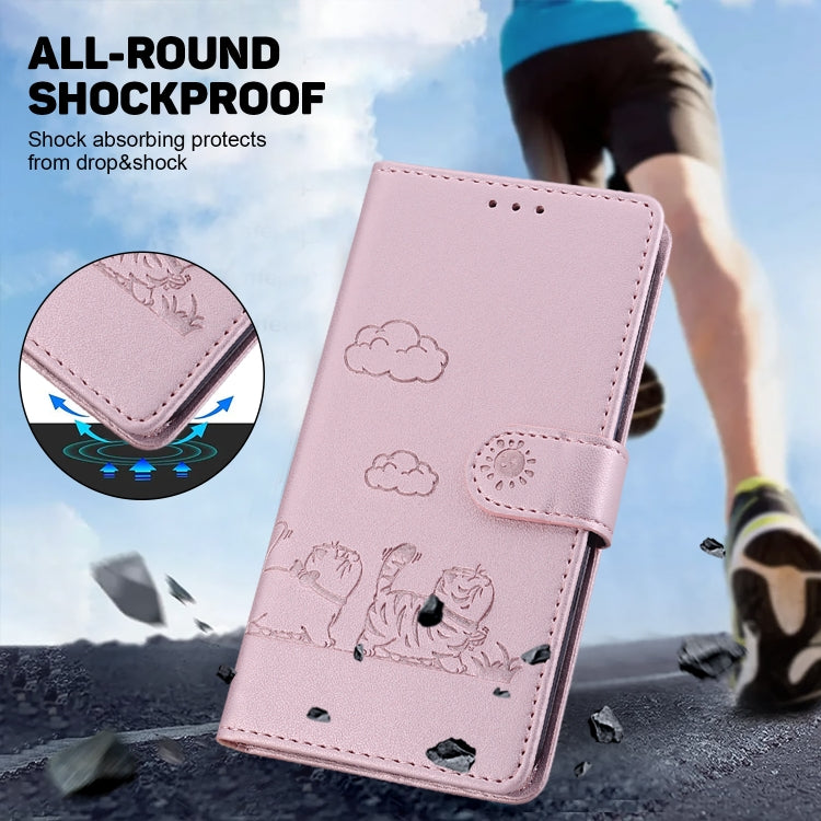 For iPhone 16 Cute Cats RFID Leather Phone Case(Rose Gold) - iPhone 16 Cases by buy2fix | Online Shopping UK | buy2fix