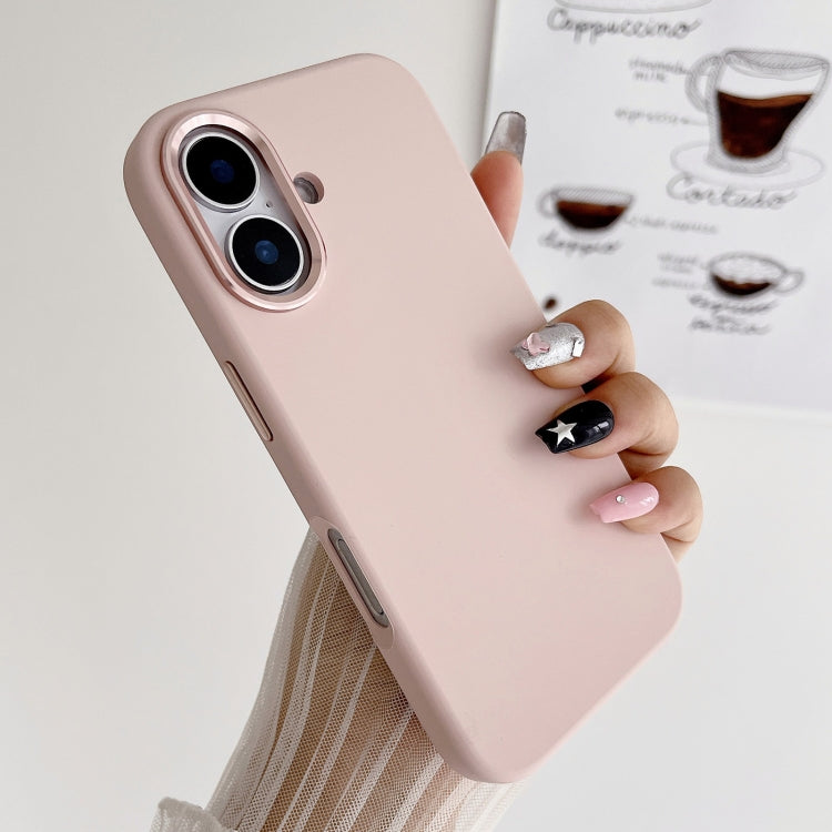 For iPhone 16 Metal Liquid Silicone Skin Feel Phone Case(Pink) - iPhone 16 Cases by buy2fix | Online Shopping UK | buy2fix