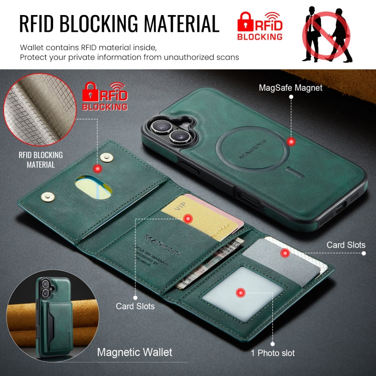 For iPhone 16 DG.MING MAGKING-K2 Series MagSafe RFID Card Bag Detachable Phone Case(Green) - iPhone 16 Cases by DG.MING | Online Shopping UK | buy2fix