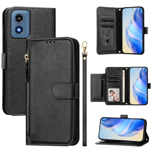 For Motorola Moto G Play 4G 2024 Global Multi-Card Slots Zipper Wallet Leather Phone Case(Black) - Motorola Cases by buy2fix | Online Shopping UK | buy2fix