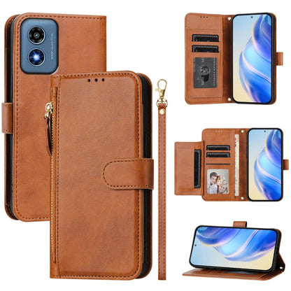 For Motorola Moto G Play 4G 2024 Global Multi-Card Slots Zipper Wallet Leather Phone Case(Brown) - Motorola Cases by buy2fix | Online Shopping UK | buy2fix