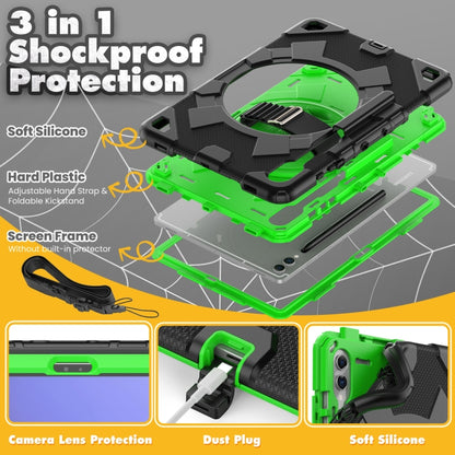 For Samsung Galaxy Tab S10+ / S9+ / S9 FE+ Spider Hand Grip Turntable Stand Tablet Case(Black Green) - Galaxy Tab S9+ Cases by buy2fix | Online Shopping UK | buy2fix