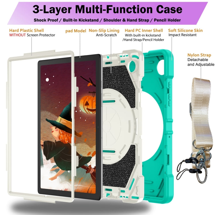 For Samsung Galaxy Tab A8 Bat Hand Grip Turntable Stand Tablet Case(Mint Green White) - Other Galaxy Tab PC by buy2fix | Online Shopping UK | buy2fix