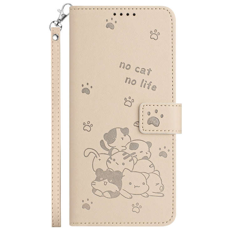 For Motorola Moto G Stylus 5G 2024 Embossed Kitten Phone Leather Case with Lanyard(Beige) - Motorola Cases by buy2fix | Online Shopping UK | buy2fix