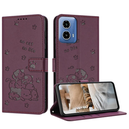 For Motorola Moto G Stylus 5G 2024 Embossed Kitten Phone Leather Case with Lanyard(Wine Red) - Motorola Cases by buy2fix | Online Shopping UK | buy2fix