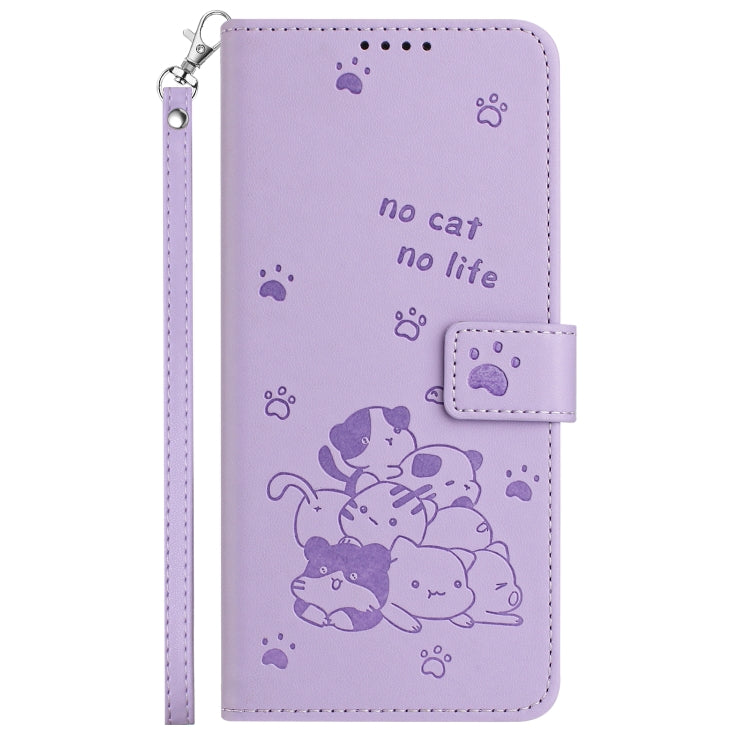 For Samsung Galaxy S25 / S24 5G Embossed Kitten Phone Leather Case with Lanyard(Purple) - Galaxy S24 5G Cases by buy2fix | Online Shopping UK | buy2fix