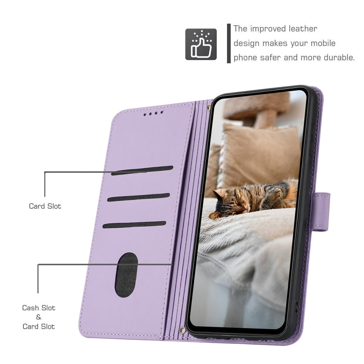 For Samsung Galaxy S25 / S24 5G Embossed Kitten Phone Leather Case with Lanyard(Purple) - Galaxy S24 5G Cases by buy2fix | Online Shopping UK | buy2fix