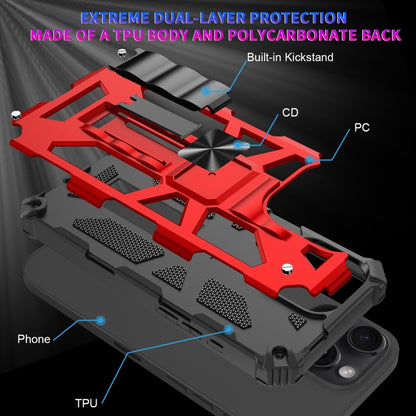 For iPhone 16 Pro Armor Shockproof TPU Hybrid PC Magnetic Phone Case with Holder(Red) - iPhone 16 Pro Cases by buy2fix | Online Shopping UK | buy2fix