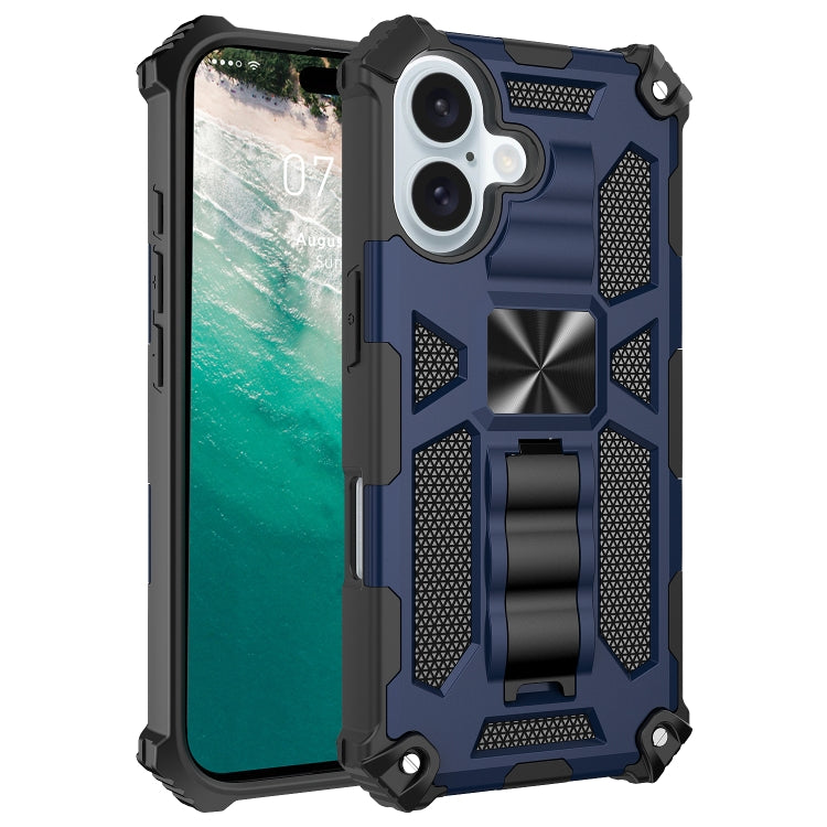 For iPhone 16 Plus Armor Shockproof TPU Hybrid PC Magnetic Phone Case with Holder(Blue) - iPhone 16 Plus Cases by buy2fix | Online Shopping UK | buy2fix